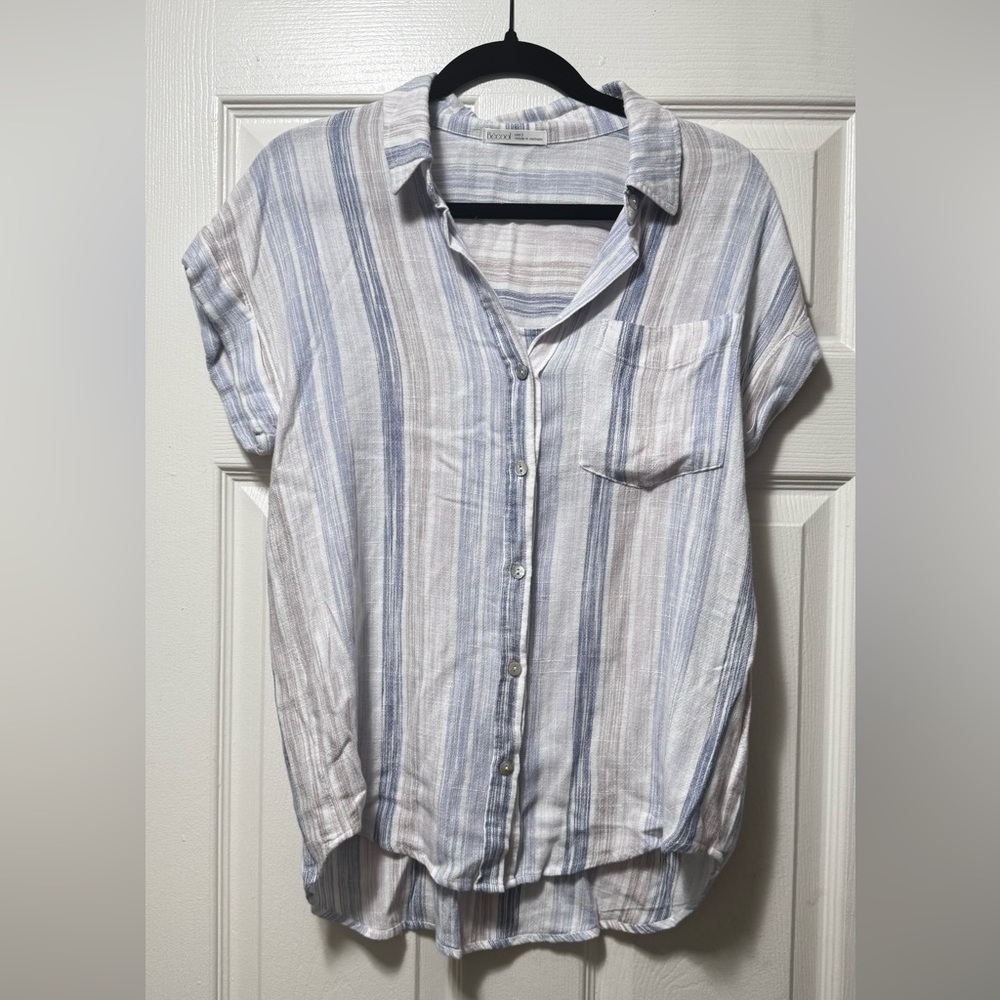 Be Cool Womens Striped Button-Up Short Sleeve Shirt